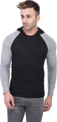 Bi Fashion Colorblock Men Hooded Neck Black T-Shirt