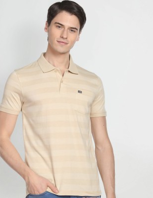 Arrow Sport Striped Men Polo Neck Beige T-Shirt