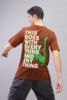 ADRO Printed, Typography Men Round Neck Brown T-Shirt