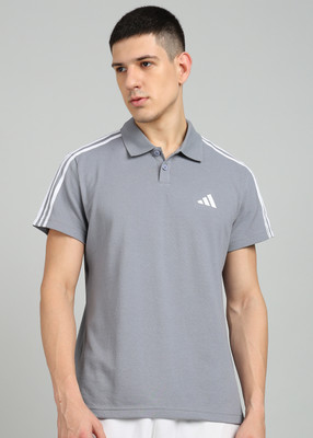 ADIDAS Graphic Print Men Polo Neck Grey T-Shirt