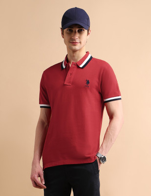 U.S. POLO ASSN. Striped Men Polo Neck Red T-Shirt