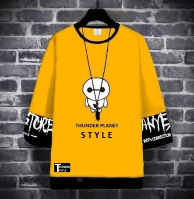 Mozzby Lifestyle Printed Men Round Neck Yellow T-Shirt