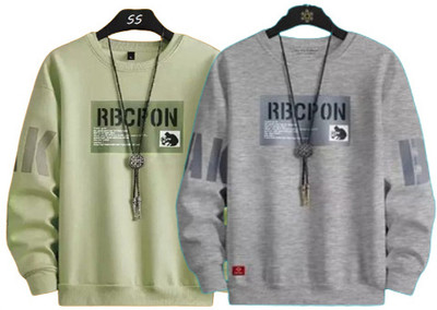 Majexic Printed Men Round Neck Light Green, Grey T-Shirt