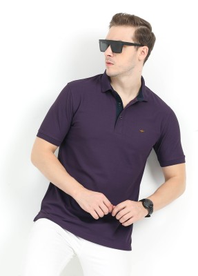 Stellers Solid Men Polo Neck Purple T-Shirt