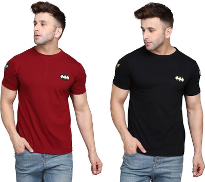 tfurnish Printed, Solid Men Round Neck Maroon, Black T-Shirt