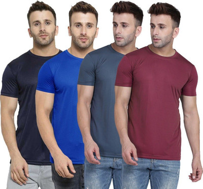 TQH Solid Men Round Neck Dark Blue, Blue, Maroon, Grey T-Shirt