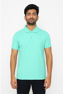 CRAZYVIBES Solid Men Polo Neck Light Green T-Shirt