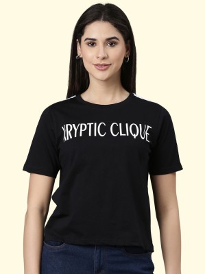 Kryptic Printed Women Round Neck Black T-Shirt