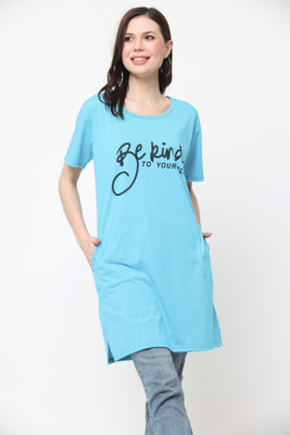 The Daspr Nation Printed Women Round Neck Light Blue T-Shirt