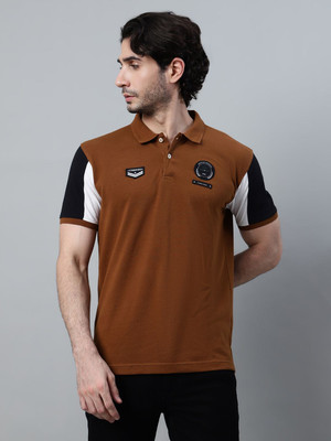 CANTABIL Solid Men Polo Neck Brown T-Shirt