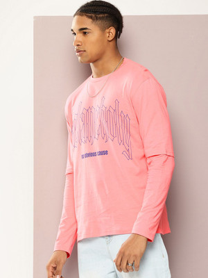 Kook N Keech Printed Men Round Neck Pink T-Shirt