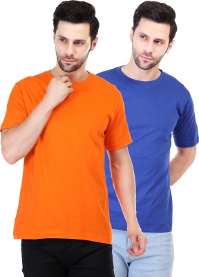 Fabarroe Solid Men Round Neck Orange, Dark Blue T-Shirt