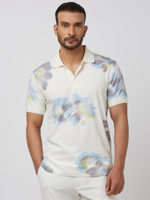 MUFTI Printed Men Polo Neck Beige T-Shirt