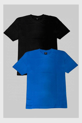 R.A Collection Solid Men Round Neck Black, Blue T-Shirt
