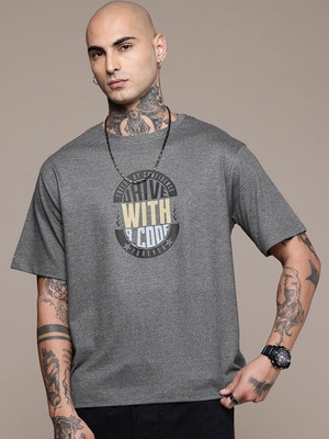 R.Code by The Roadster Life Co. Graphic Print Men Round Neck Grey T-Shirt