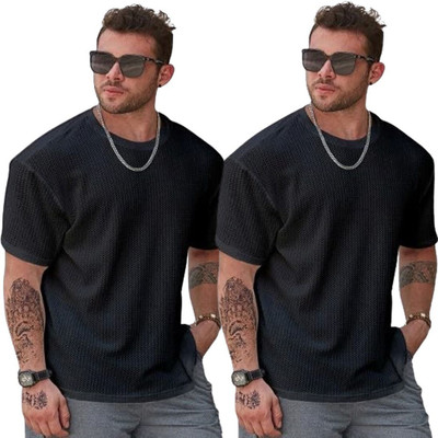 COPEHHI Solid Men Round Neck Black T-Shirt