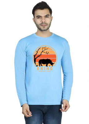 LV CARE Printed, Self Design Men Round Neck Blue T-Shirt