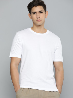ether Solid Men Round Neck White T-Shirt