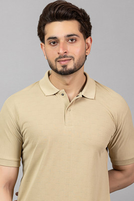 TRIUS Self Design Men Polo Neck Beige T-Shirt
