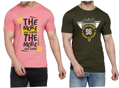 WOOSTRO Printed Men Round Neck Pink, Dark Green T-Shirt