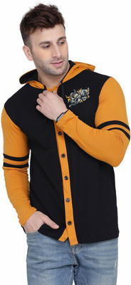 tfurnish Printed Men Hooded Neck Black, Gold T-Shirt