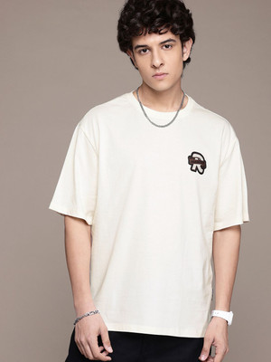 Roadster Solid Men Round Neck White T-Shirt