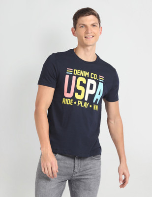 U.S. POLO ASSN. Printed Men Round Neck Blue T-Shirt