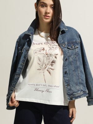 Vero Moda Curve Floral Print Women Round Neck White T-Shirt