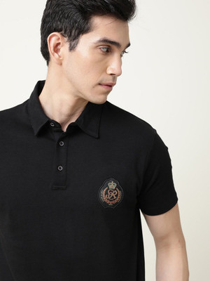 RARE RABBIT Solid Men Polo Neck Black T-Shirt