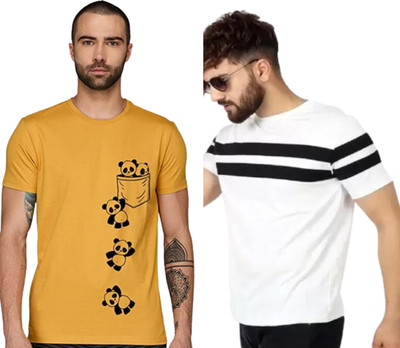 ATTITUDE START OF FASHION Graphic Print, Colorblock Men Round Neck Yellow, White T-Shirt
