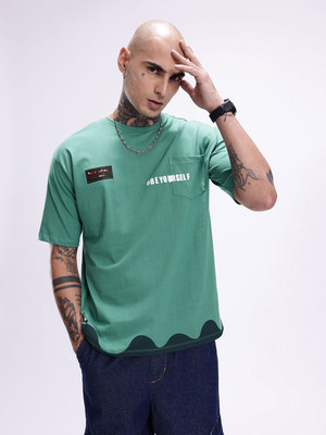 Kook N Keech Printed Men Round Neck Green T-Shirt