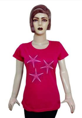 Slims Printed Women Round Neck Pink T-Shirt