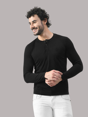 tfurnish Solid Men Henley Neck Black T-Shirt