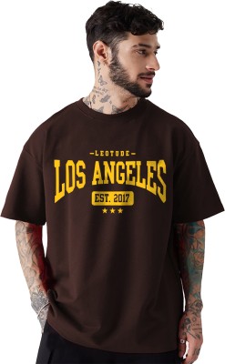 Leotude Printed Men Round Neck Brown T-Shirt