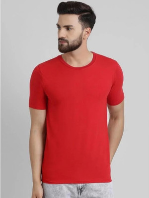 ZULX Solid Men Round Neck Red T-Shirt