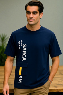 Autna Typography Men Round Neck Navy Blue T-Shirt