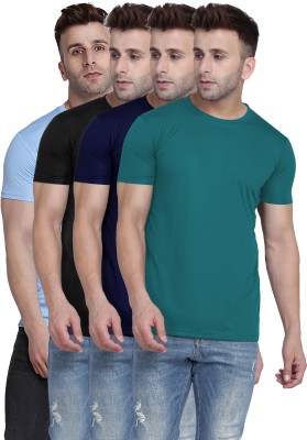TQH Solid Men Round Neck Black, Dark Blue, Light Blue, Green T-Shirt