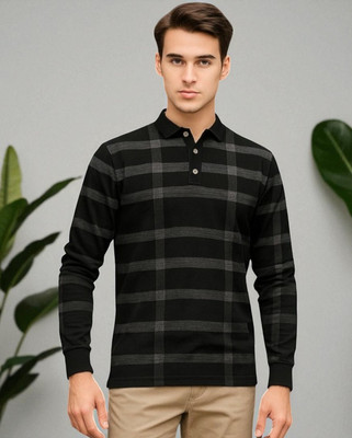 TrendShaper Printed Men Polo Neck Black T-Shirt