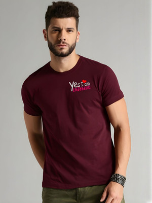 SZN Graphic Print Men Round Neck Maroon T-Shirt