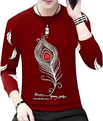 Ticoss Printed Men Round Neck Maroon T-Shirt