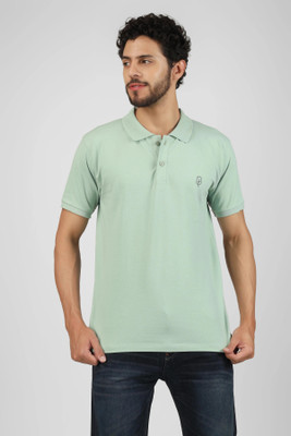BlueFicus Solid Men Polo Neck Green T-Shirt
