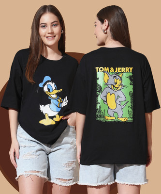 DreamBe Cartoon Women Round Neck Multicolor T-Shirt