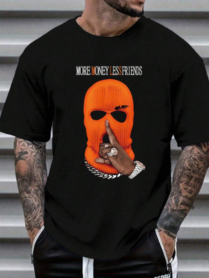 HASTEN Printed Men Round Neck Black T-Shirt