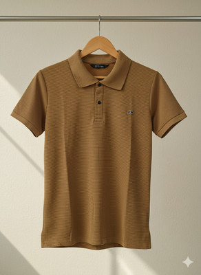 Ajmir Style Hub Self Design Men Polo Neck Brown T-Shirt