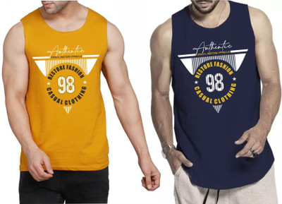 WOOSTRO Printed Men Scoop Neck Brown, Dark Blue T-Shirt