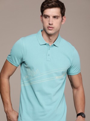 WROGN Printed Men Polo Neck Light Blue T-Shirt