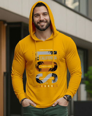 AUSK Printed Men Hooded Neck Yellow T-Shirt