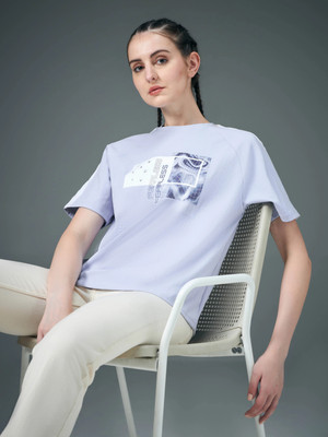 TECHNOSPORT Graphic Print Women Crew Neck Purple T-Shirt
