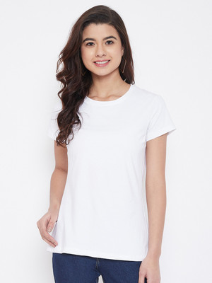 Camey Solid Women Round Neck White T-Shirt