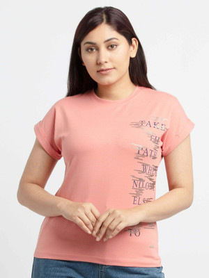 Status Quo Printed Women Round Neck Pink T-Shirt